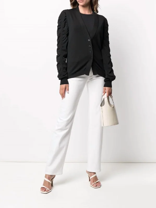 Warm Wear Gathered-Detail Cardigan In Black
