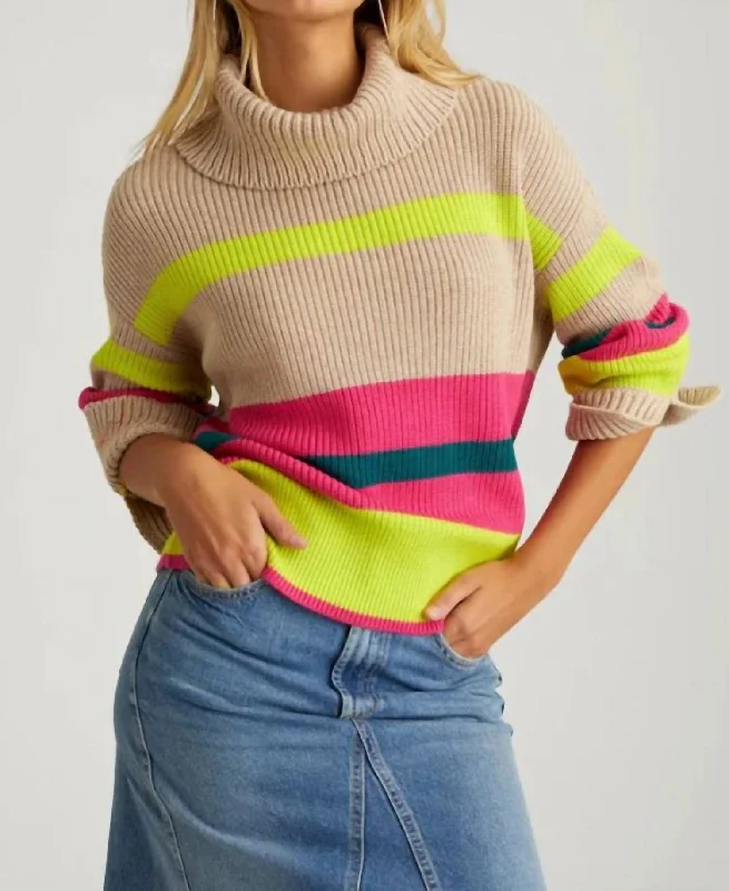 Casual Comfort Giana Turtleneck Sweater In Cashew Heather Multi