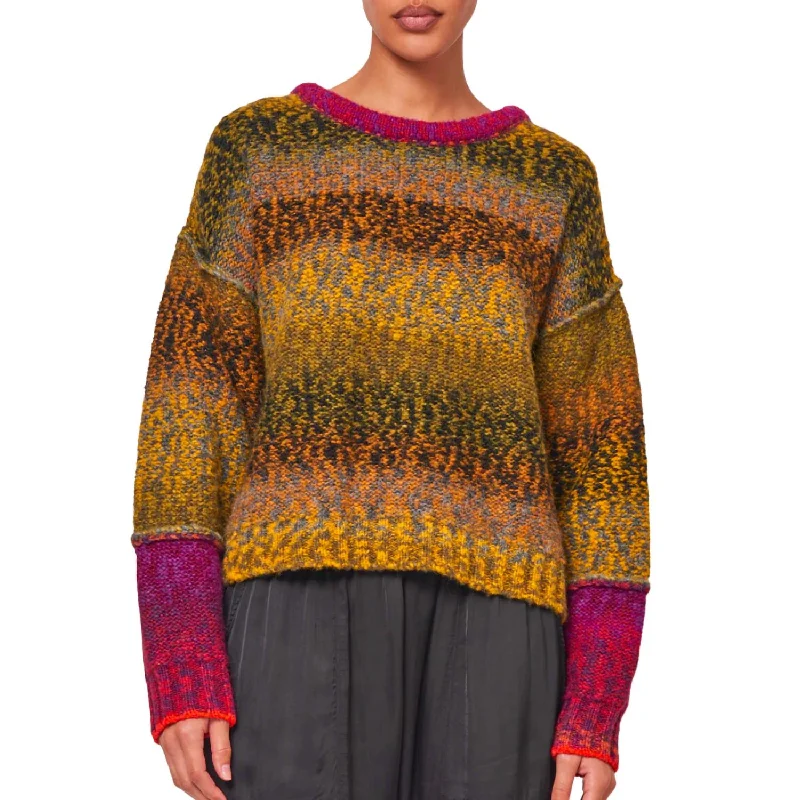 Cozy Fashion Iris Pullover Sweater In Olive Burgundy Combo