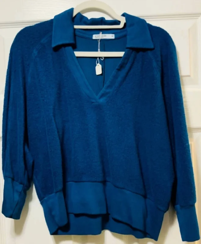 Comfortable Tops Johnny Sherpa Collar Sweatshir In Deep Sea Blue