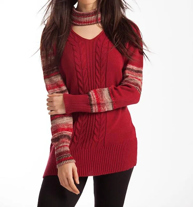 Soft Comfort Wear Katherine Braided Open Neck Sweater In Red Multi