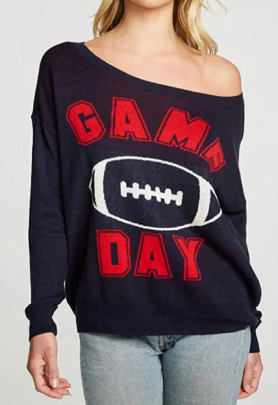 Light Layers Long Sleeve Wide Neck Game Day Pullover In Navy