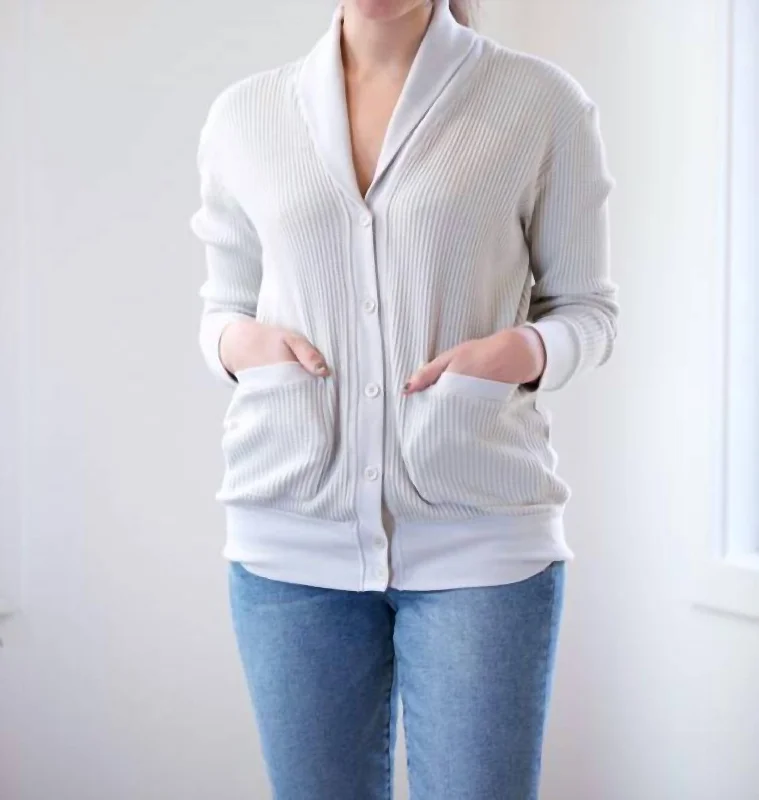 Chic Outfits Luxe Thermal Grandpa Cardigan In Stone