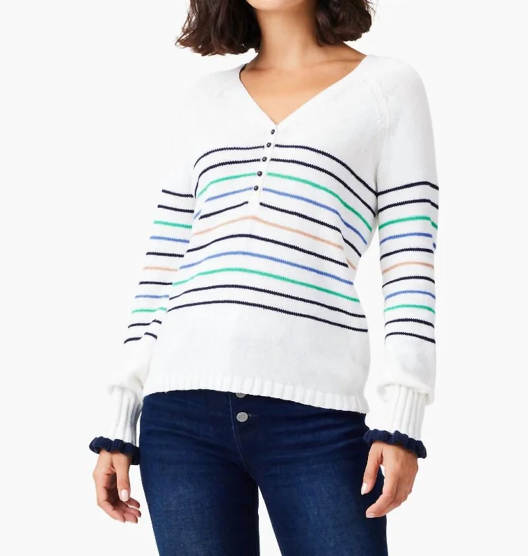 Cozy Essentials Maritime Stripe Sweater In Cream Multi