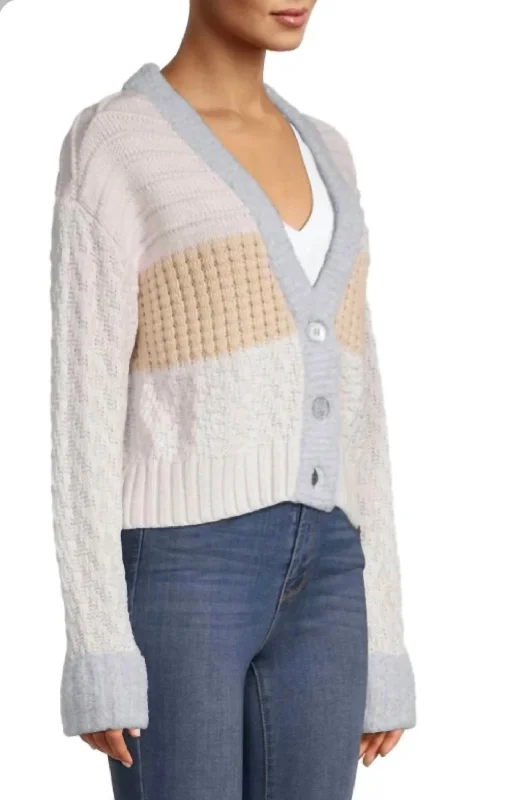 Layered Style Mixed Media Cardi In Silver Multi
