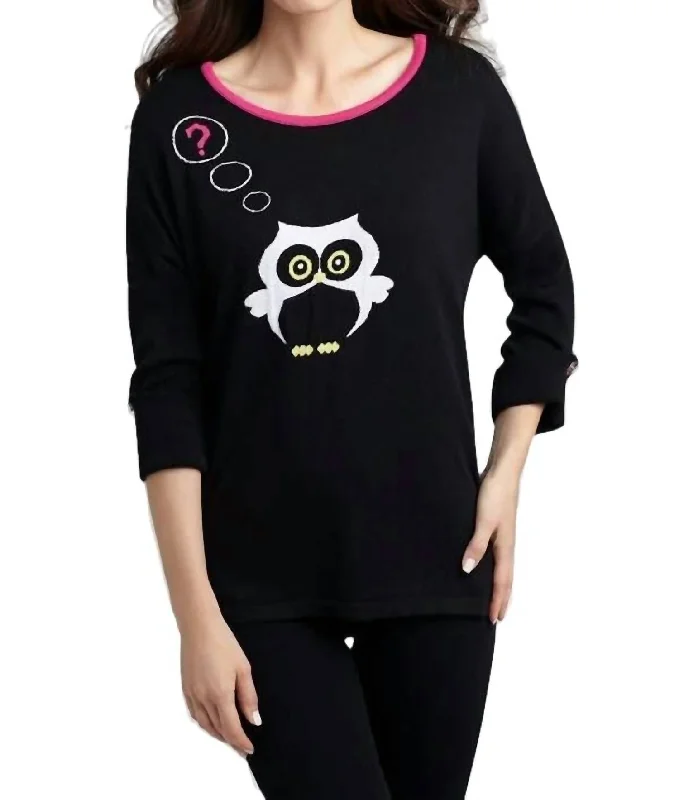 Comfortable Lifestyle Owl Graphic Sweater In Black Multi