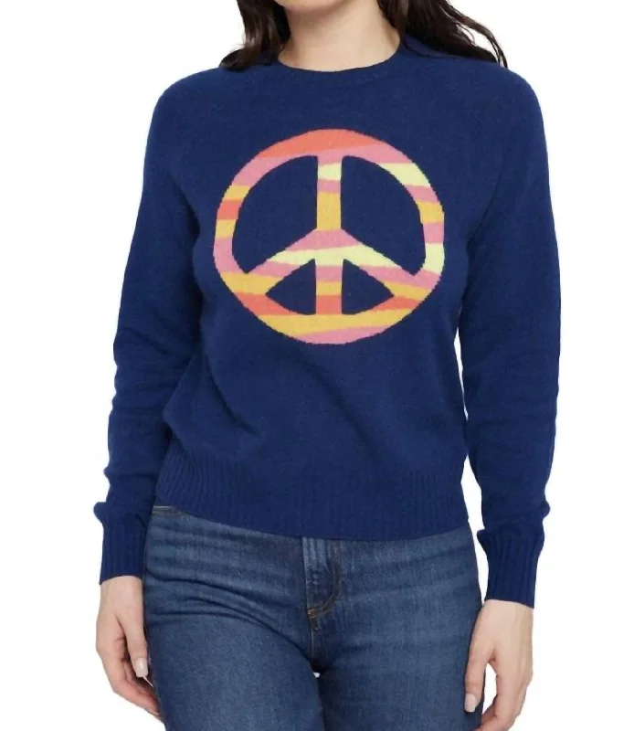 Weekend Comfort Wear Panda Intarsia Peace Sweater In Navy
