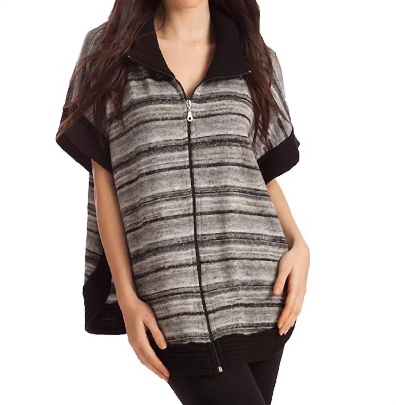 Comfortable Lounge Wear Penelope Zip-Up Poncho In Black Multi