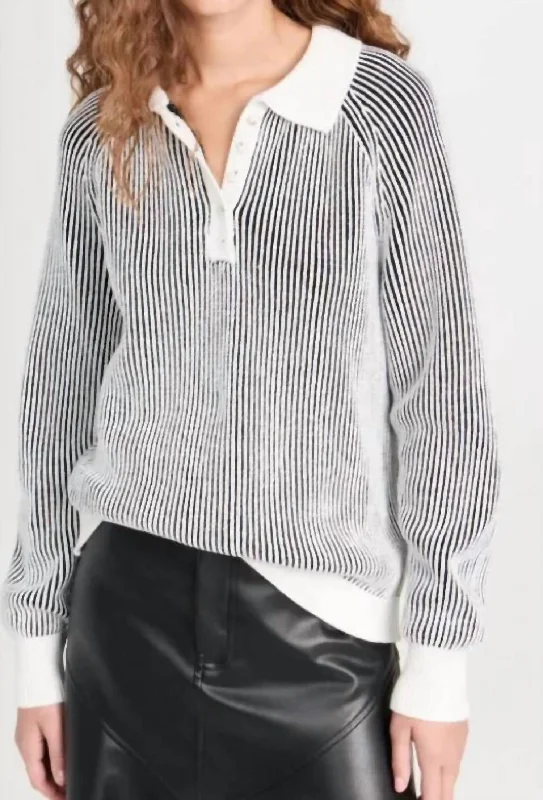 Cozy Essentials Wear Plaited Johnny Collar Pullover In Chalk Multi
