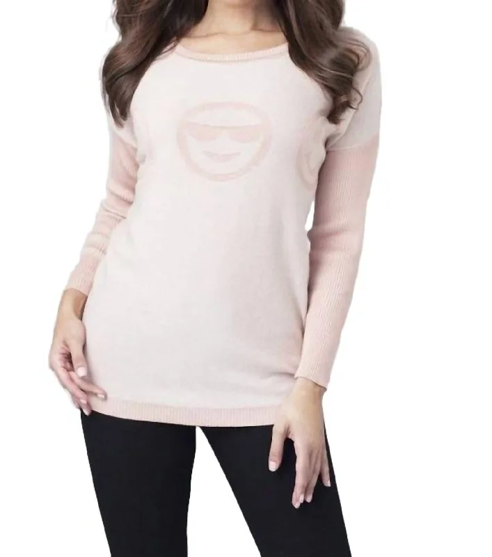 Cozy Chic Wear Reversible Emoji Sweater In Pink