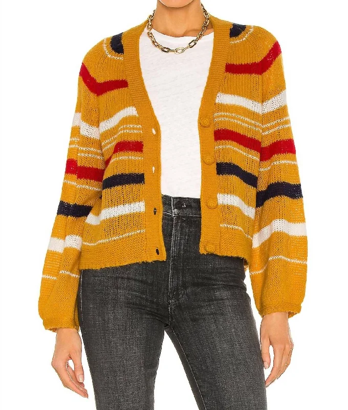 Sporty Comfort Sailing Cardigan In Golden Yellow Stripe