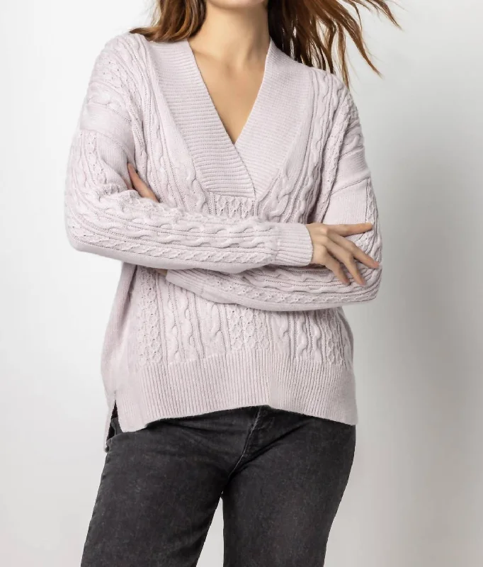 Easy Chic Wear Shawl Collar Cable Sweater In Lilac