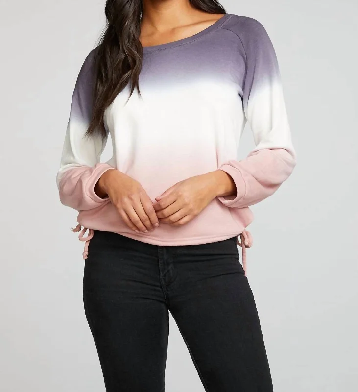 Smart Comfort Wear Slub French Terry Blouson Sleeve Side Tie Raglan Pullover In Sunset Ombre