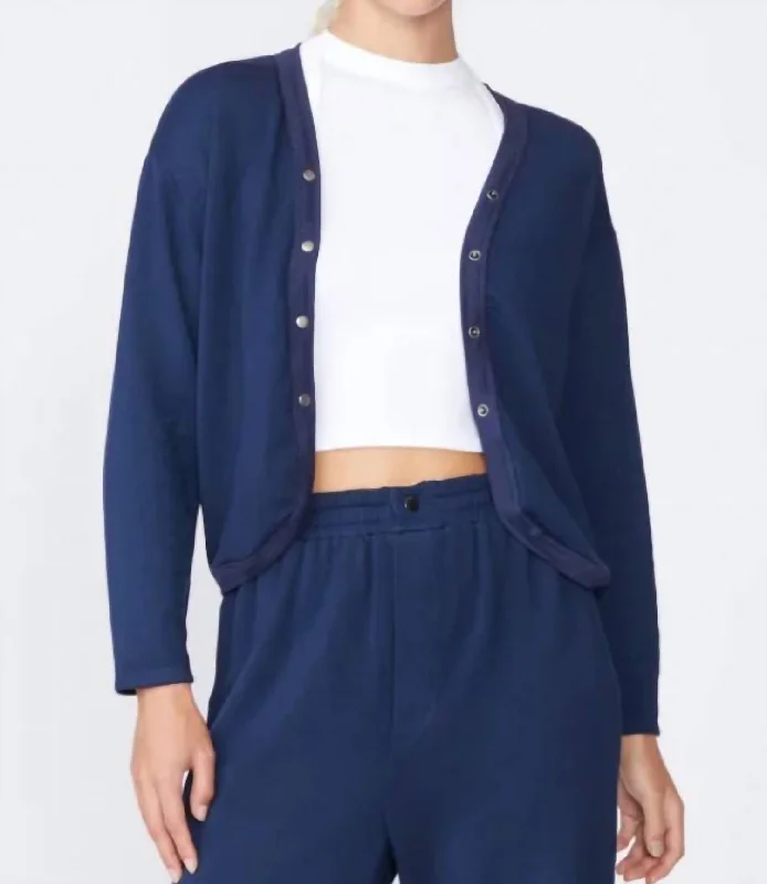 Soft Knitwear Softest Fleece Cropped Cardigan In New Navy
