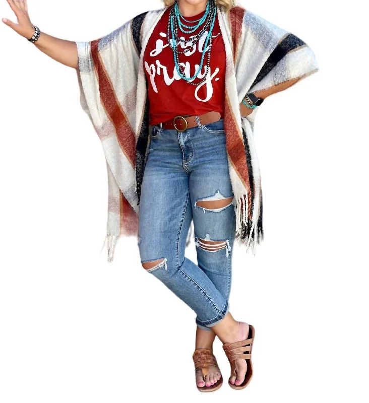 Layered Style Stacie Plaid Kimono In Beige
