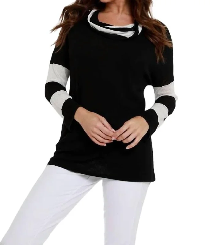 Cozy Outerwear Striped Cowl Neck Sweater In Black Multi