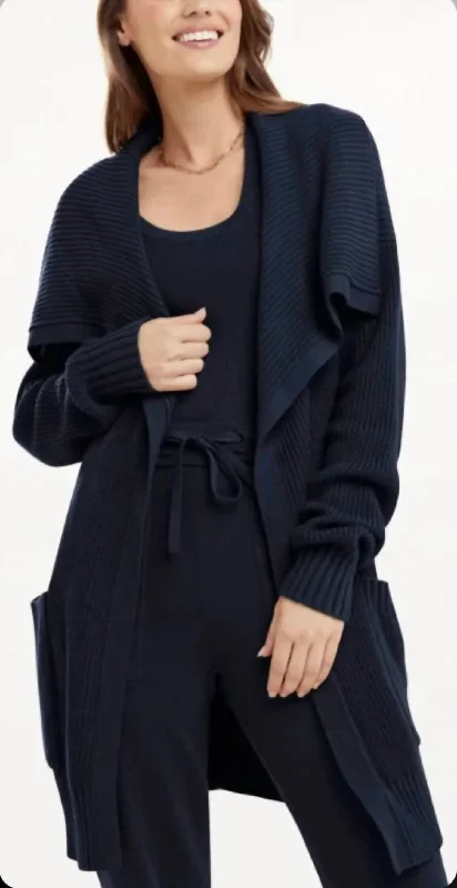 Relaxed Fashion Talia Long Sleeve Cardigan In Navy