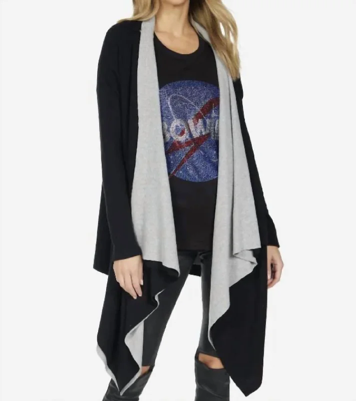 Elegant Fit Tamar 2 Tone Open Cardigan In Black/grey