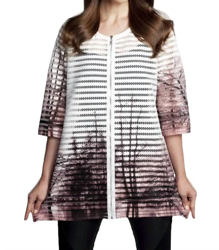 Casual Comfort Wear Textured Graphic Long Cardigan In White/taupe