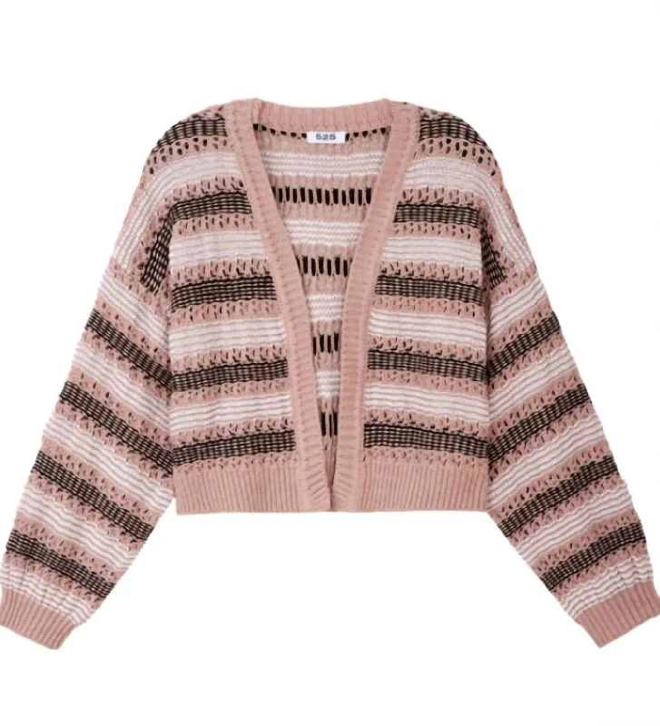 Comfortable Sweaters Zoe Open Stitch Cardigan In Light Taupe Multi