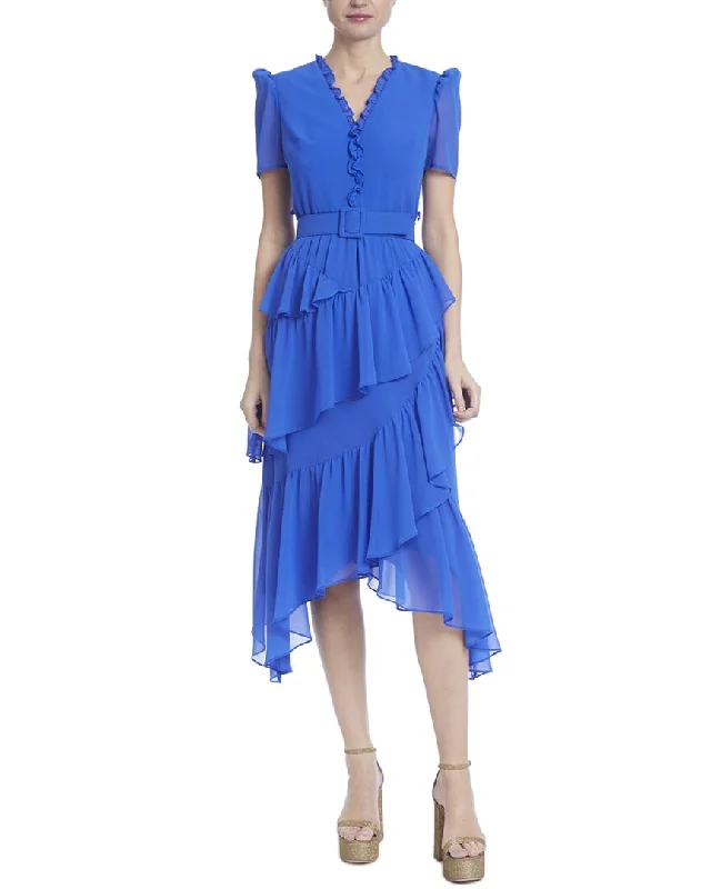 Cozy Fashion Badgley Mischka Ruffle Flounce Midi Dress