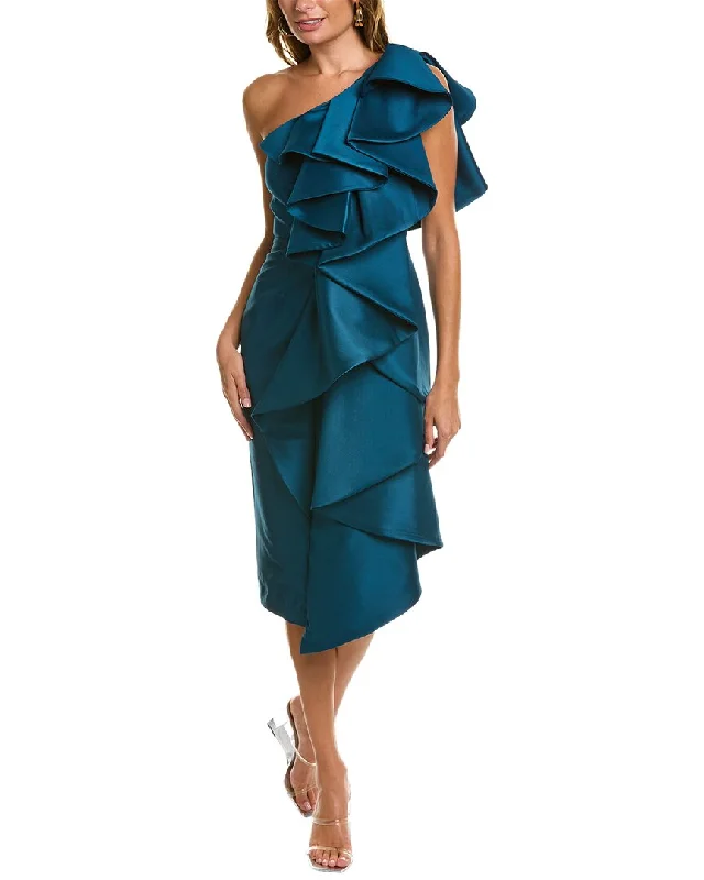Breezy Outfits Badgley Mischka Ruffled One-Shoulder Cocktail Dress
