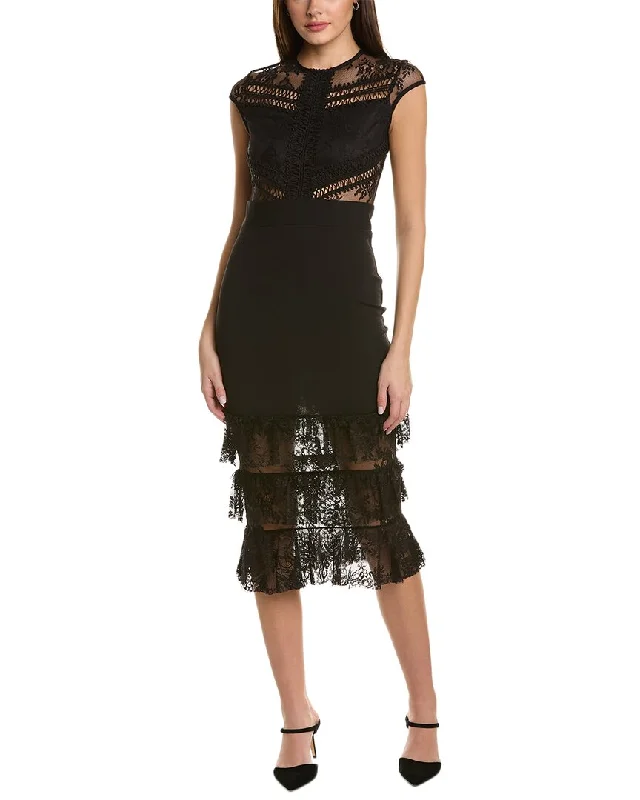 Trendy Layers Bebe Tiered Lace Midi Dress
