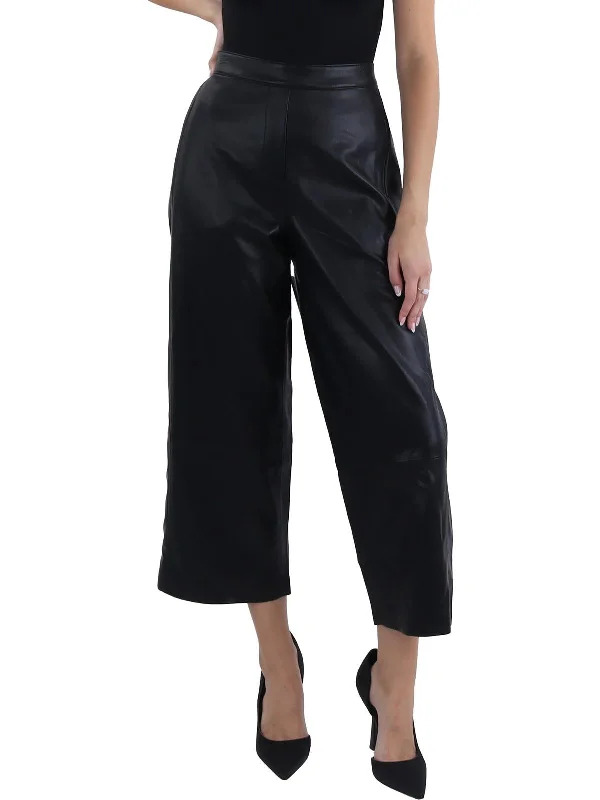 Comfy Dress Bernie Womens Faux Leather Mid-Rise Wide Leg Pants