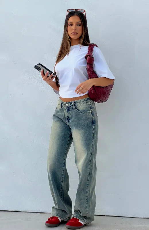 Comfortable Chic Bring The Style Low Rise Wide Leg Jeans Sand