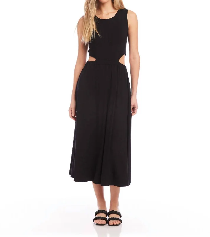 Layered Style Cut Out Midi Dress In Black