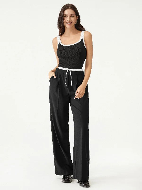 Versatile Casuals Double Waist Wide-leg Trouser