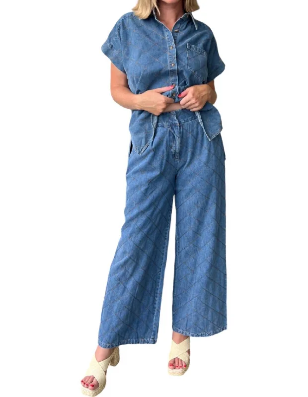 Chic Outfits Elevated Quilted Wide Leg Pants In Denim
