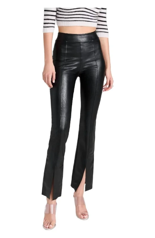 Casual Fit Wear Faux Leather Split Front Pants In Black