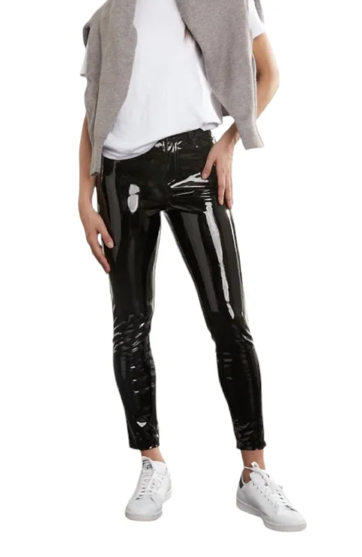 Breezy Outfits Faux Patent Leather 5-Pocket Pants In Black