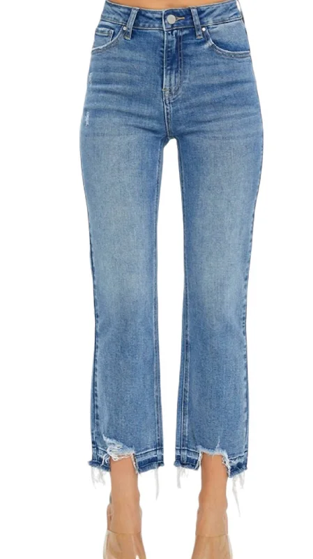 Trendy Layers High Rise Shadow Hem Straight Leg In Washed Denim