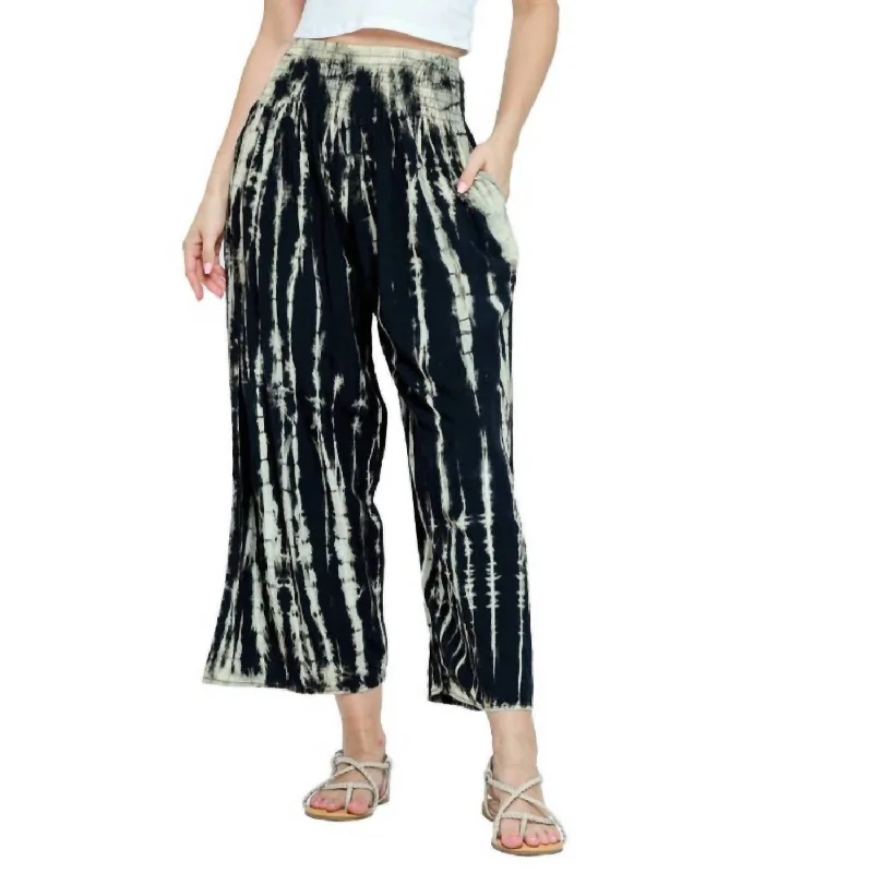 Soft Trends Julia Tie Dyed Crop Pants In Black