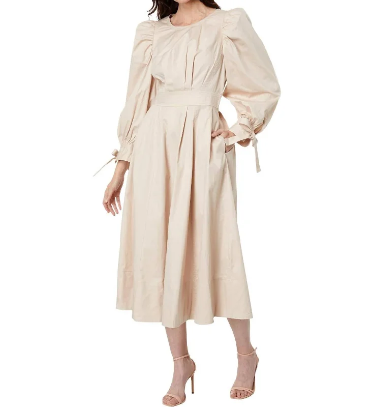 Cozy Knits Leighton Tie Sleeve Dress In Stone Beige