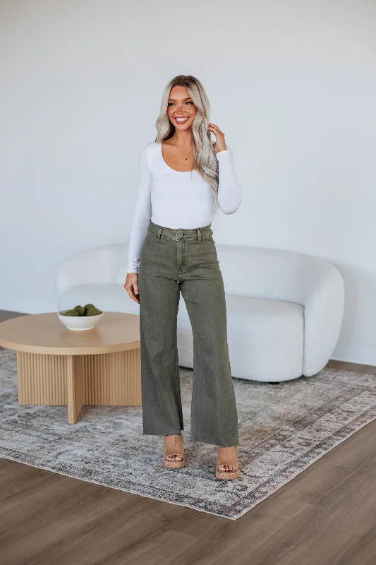 Casual Comfort Wear Linsley Wide Leg Pants - Olive