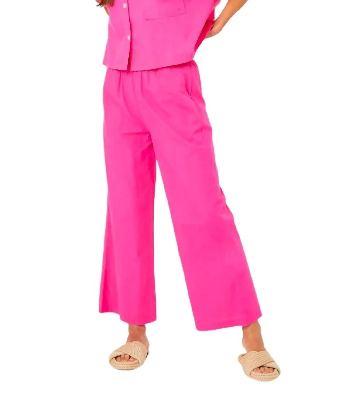 Sporty Comfort Palazzo Cotton Pant In Neon Pink