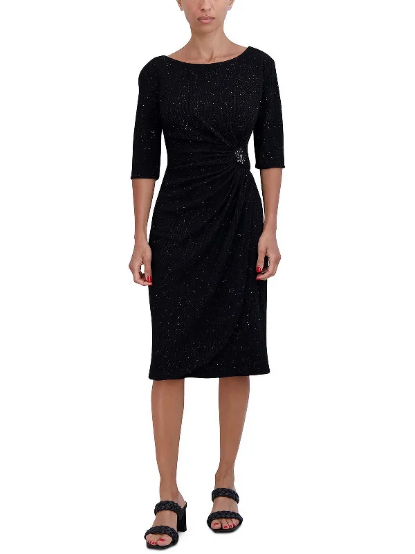 Warm Wear Petites Womens Embellished Knit Cocktail and Party Dress