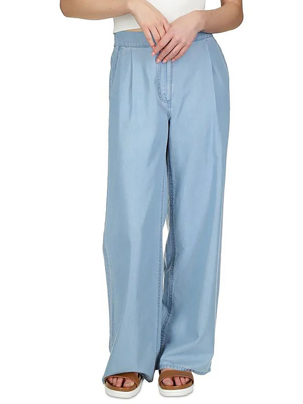Easy Wear Chic Petites Womens Tencel Pleated Wide Leg Pants