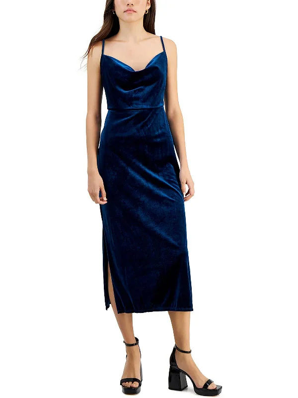 Casual Comfort Petites Womens Velvet Tea Cocktail and Party Dress