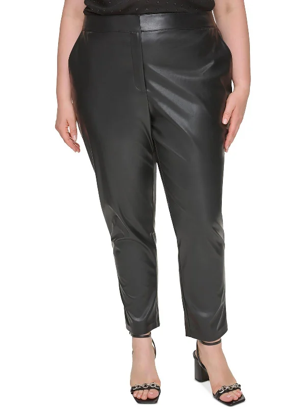 Comfortable Chic Plus Womens Faux Leather Office Ankle Pants