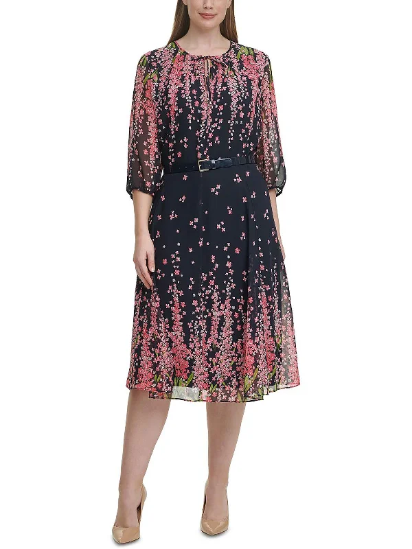 Weekend Comfort Plus Womens Floral Printed Calf Midi Dress
