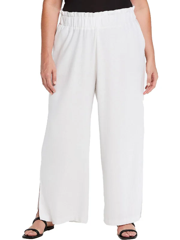 Comfortable Sweaters Plus Womens High Rise Ruffled Wide Leg Pants
