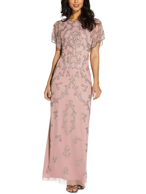 Relaxed Fit Wear Plus Womens Mesh Embellished Evening Dress