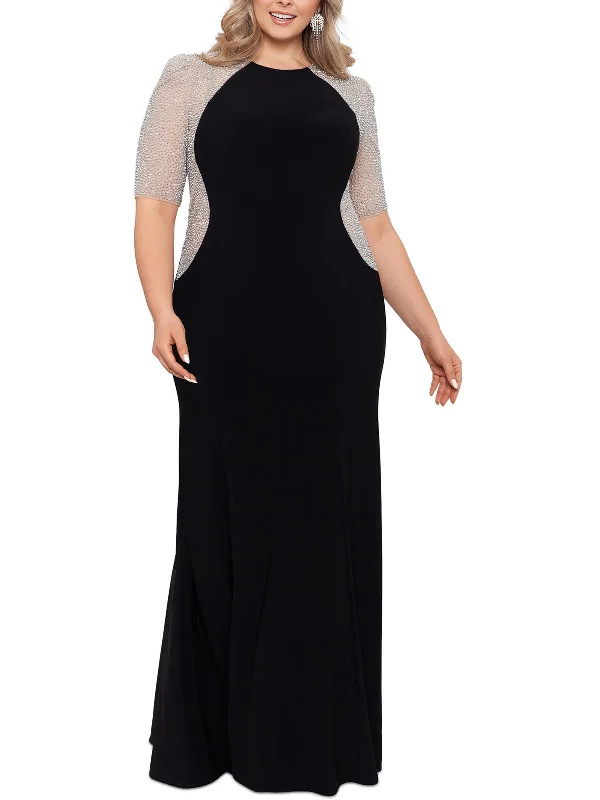 Light Fit Plus Womens Rhinestone Embellished Evening Dress