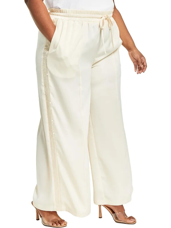 Effortless Looks Plus Womens Sequined High Rise Wide Leg Pants