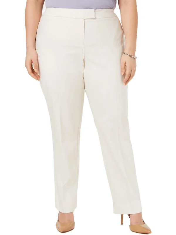 Versatile Style Plus Womens Solid Mid-Rise Straight Leg Pants