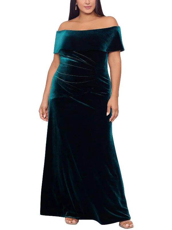 Cozy Fashion Trends Plus Womens Velvet Gathered Evening Dress
